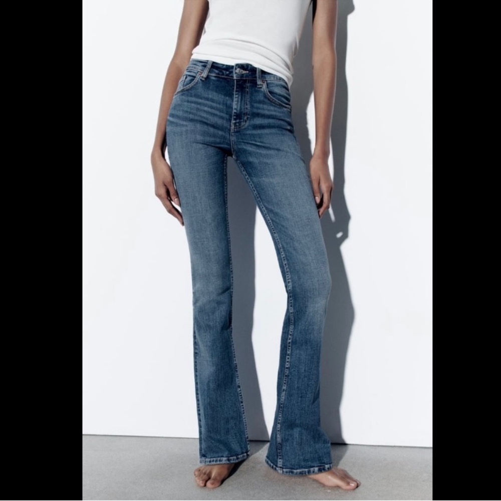 Zara Blue Mid Rise Flare Jeans